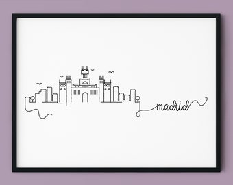 Madrid Skyline Print: Minimalist Pen Line Art (Instant Download)