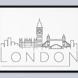 London Skyline Print, England Printable, London Landmark Poster, London City Print, England Print Art, UK Travel Decor, INSTANT DOWNLOAD