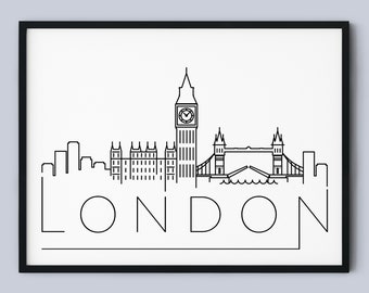 London Skyline Art Print: Minimalist UK Travel Decor (Instant Download)