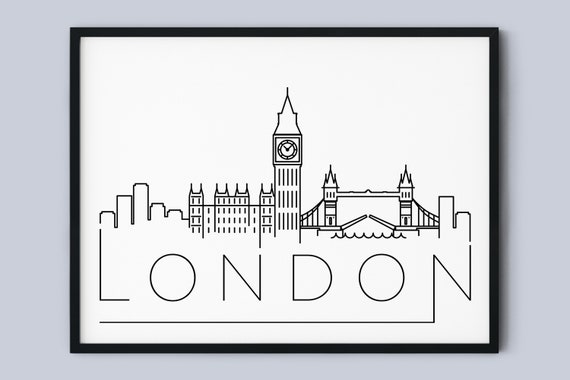 London Skyline Art Print: Minimalist UK Travel Decor (Instant Download)