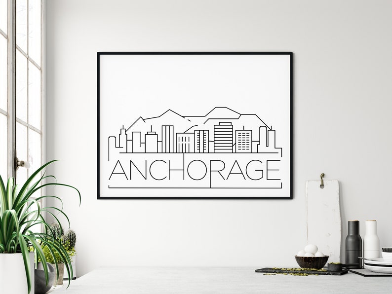 Anchorage Skyline Print Alaska Printable Anchorage Poster Etsy
