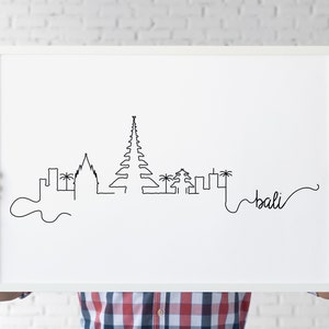 Bali Pen Line Print Silhouette Landmark Poster Minimalist Wall Art Indonesia Printable Wall Decor INSTANT DOWNLOAD Bali Skyline Print