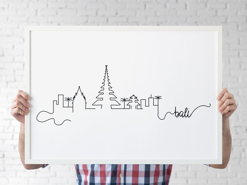 Bali Pen Line Print Silhouette Landmark Poster Minimalist Wall Art Indonesia Printable Wall Decor INSTANT DOWNLOAD Bali Skyline Print