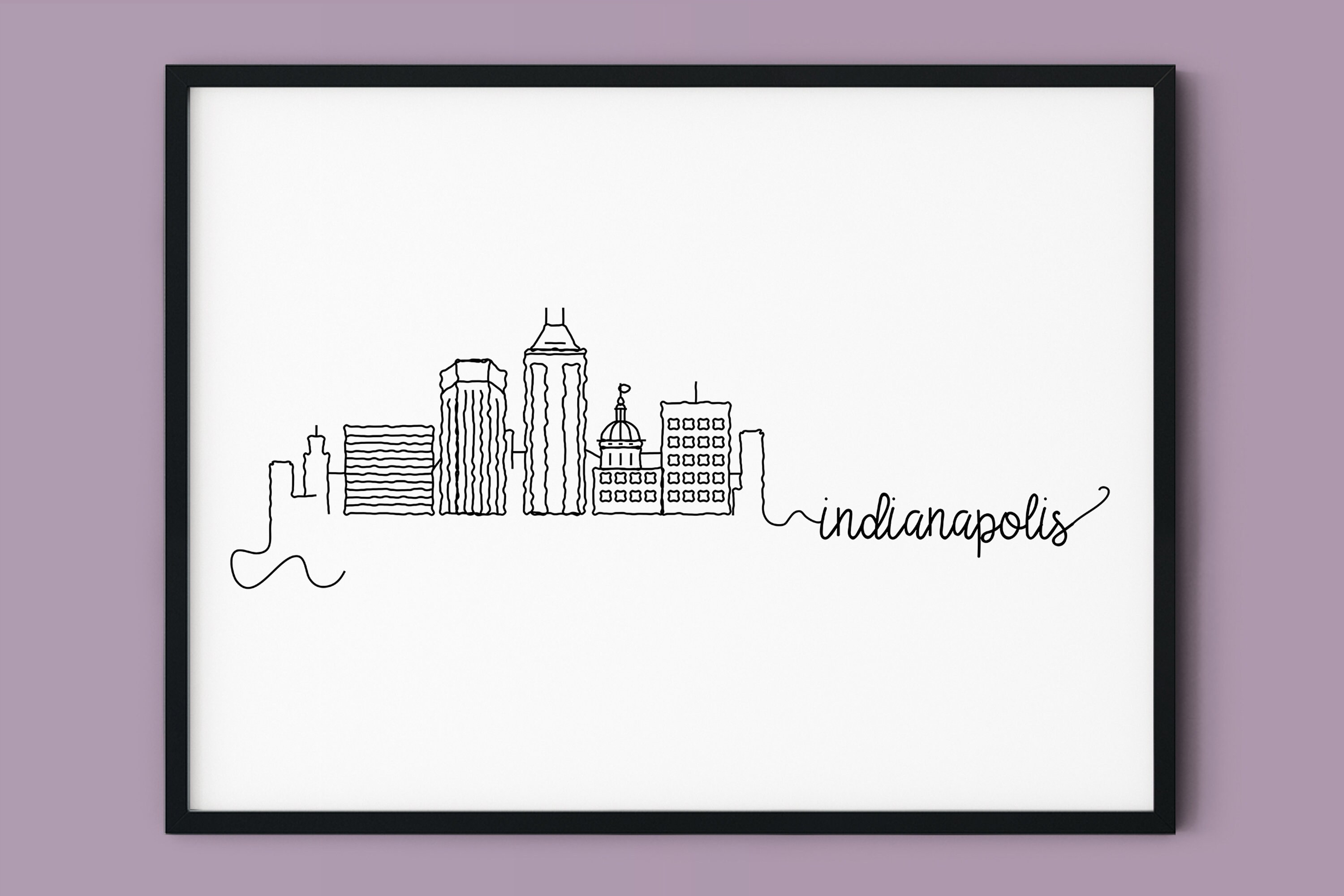 Indianapolis Skyline Print, Indiana Printable Decor, Indianapolis Pen Line Print, Minimalist Wall Art, Landmark Poster, INSTANT DOWNLOAD
