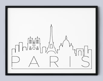 Paris Skyline Art Print: France Travel Poster (Instant Download)