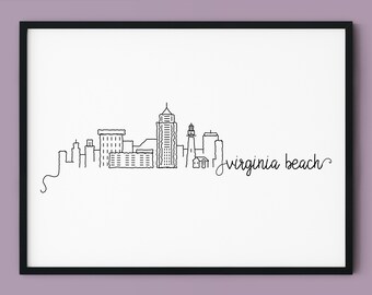 Virginia Beach Skyline Print, Virginia Printable Decor, Virginia Beach Pen Line Print, Landmark Poster, Minimalist Art, INSTANT DOWNLOAD