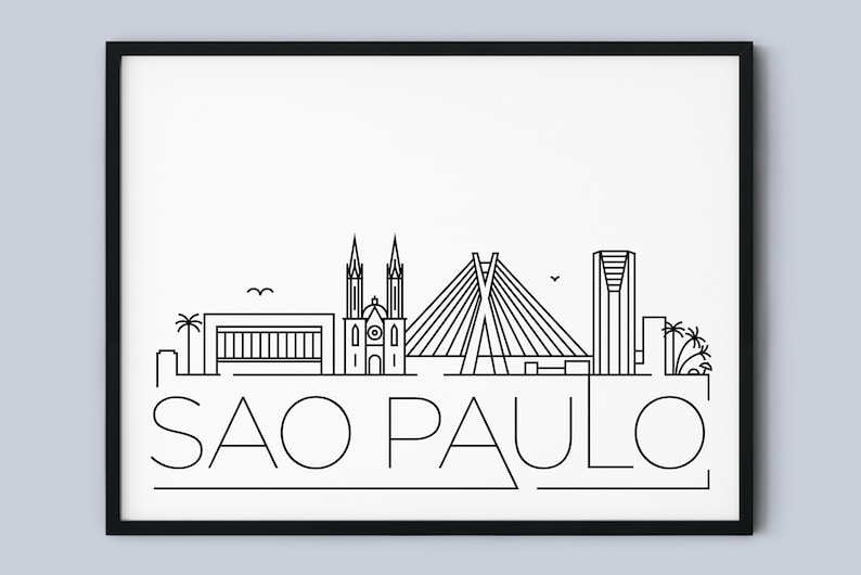 Sao Paulo Skyline Print, Brazil Printable, Sao Paulo Landmark Poster ...