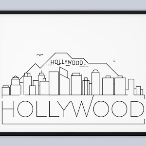 Hollywood Skyline Druck, Los Angeles druckbare, Hollywood Poster, Hollywood-Druck, Hollywood Wahrzeichen, minimalistische Kunst, INSTANT DOWNLOAD