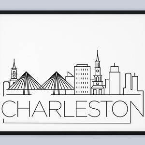 Charleston Skyline Print, South Carolina Printable, Charleston Poster, Charleston City Print, Charleston Print Art, INSTANT DOWNLOAD