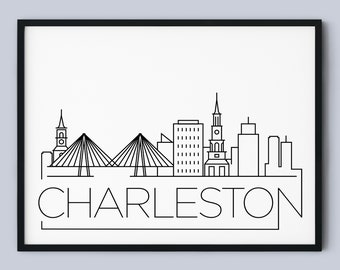Charleston Skyline Print, South Carolina Printable, Charleston Poster, Charleston City Print, Charleston Print Art, INSTANT DOWNLOAD