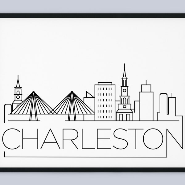 Charleston Skyline Print, South Carolina Printable, Charleston Poster, Charleston City Print, Charleston Print Art, INSTANT DOWNLOAD