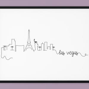 Las Vegas Skyline Druck, Nevada druckbare Dekor, Las Vegas Stift Linie Druck, minimalistische Wandkunst, Silhouette Wahrzeichen Poster, INSTANT DOWNLOAD