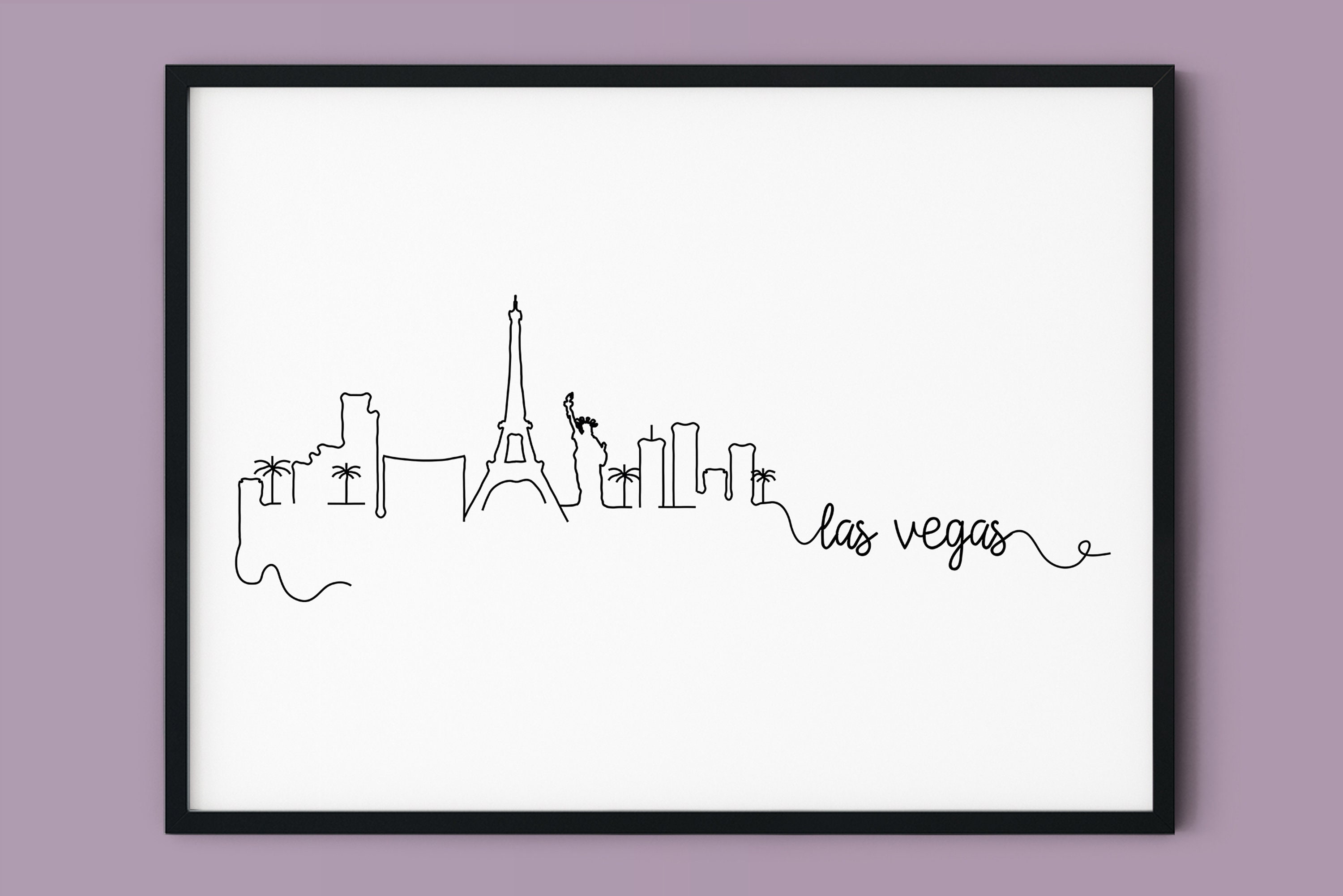 Las Vegas City Skyline Horizontal Banner. Black And White