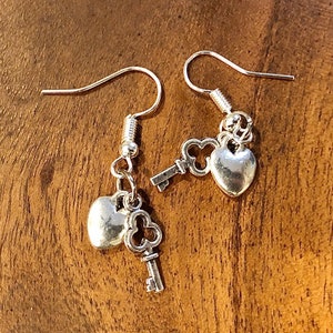Heart Lock and Key Earrings