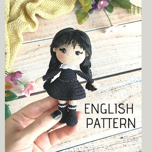 Miniature Wednesday Doll PATTERN Doll Amigurumi  /crochet doll /handmade