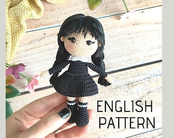 Miniature Wednesday Doll PATTERN Doll Amigurumi  /crochet doll /handmade