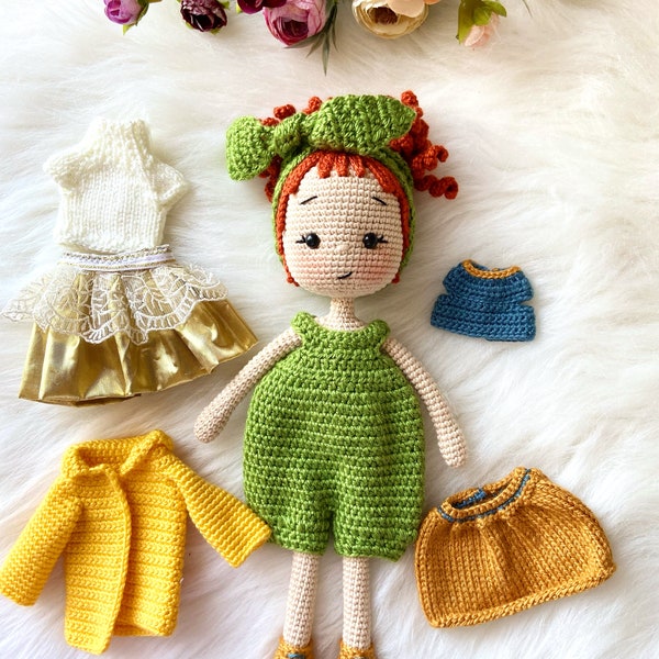 HELIS Outfits Amigurumi Doll with her 9 Different Outfits Patterns, English PDF file, crochet handmade