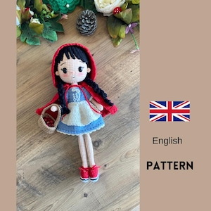 Red Riding Hood Doll Pattern, English pattern for crochet doll pattern,handmade tutorial