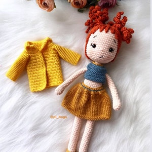 Helis Outfits Doll's jacket, skirt, blouse outfits Patterns, English PDF Tutorial, crochet doll clothes, handmade wardrobe