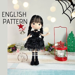 Wednesday Doll English Pattern Amigurumi  /crochet doll /handmade