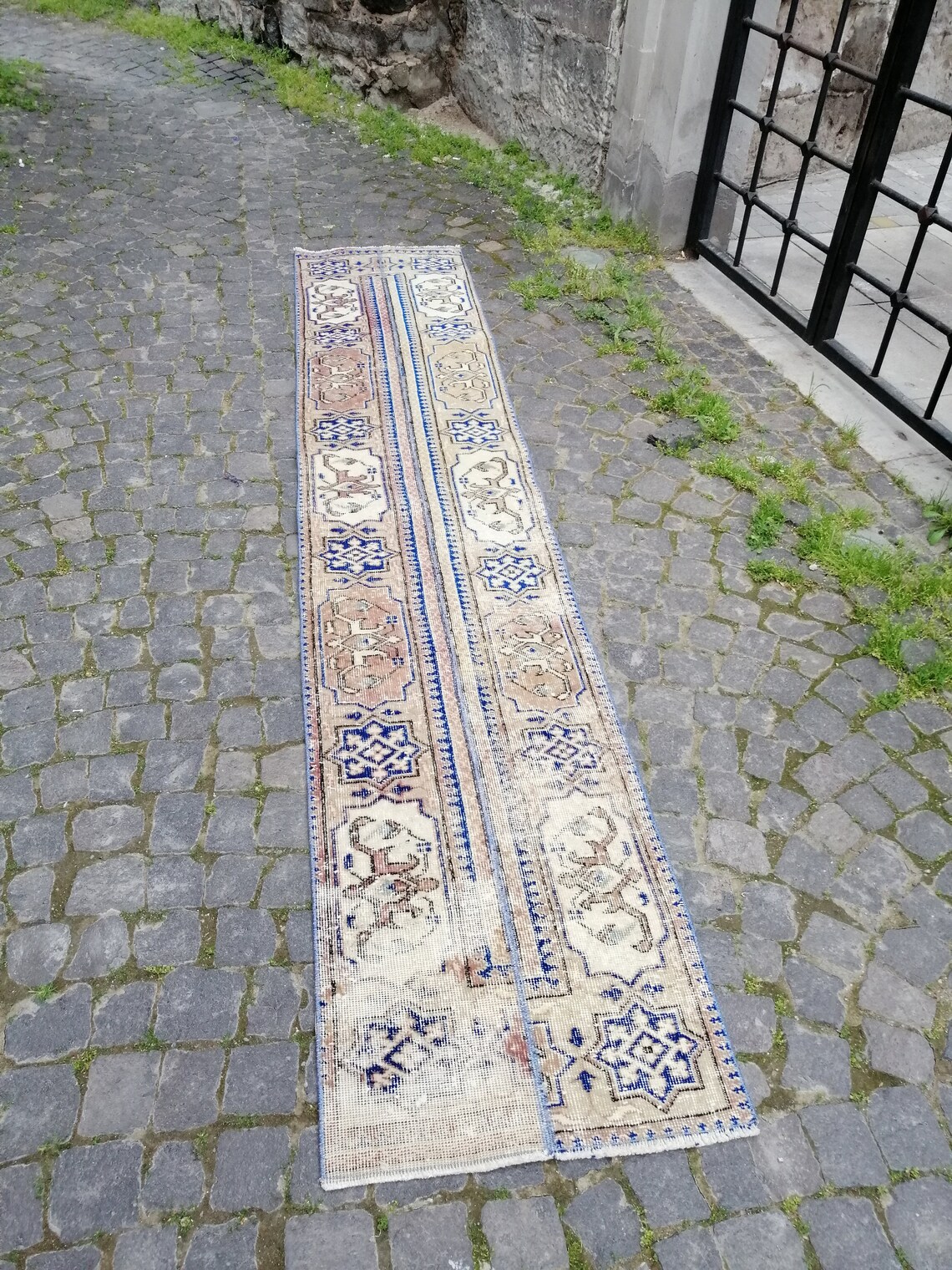 Blue Rug Runner Rug Vintage Runner Rug Pastel Rug Etsy