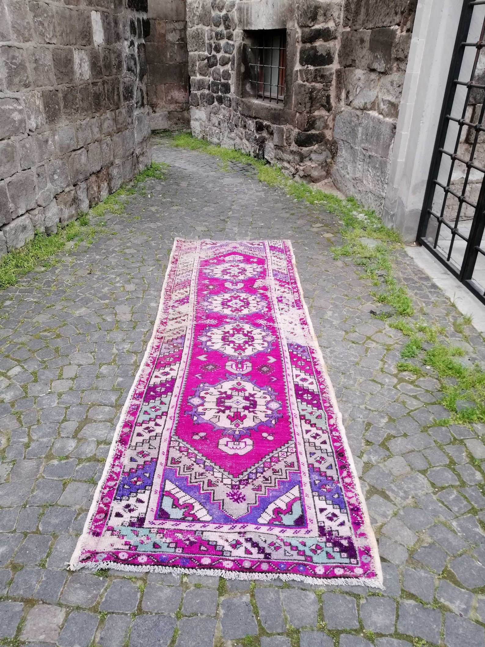 Purple Rug Runner Rug Vintage Runner Rug Pastel Rug Etsy