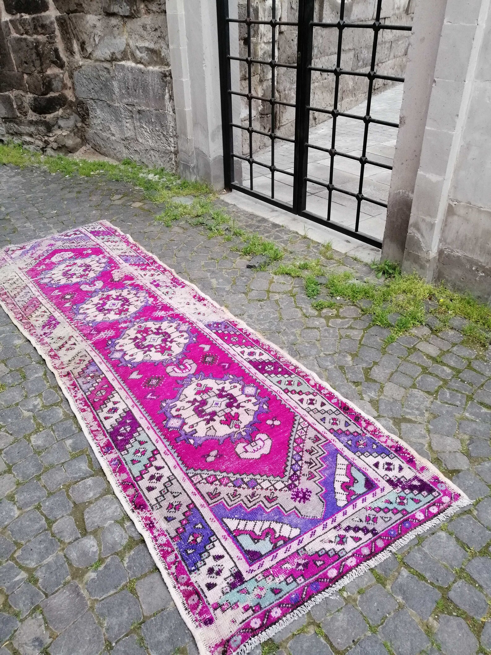 Purple Rug Runner Rug Vintage Runner Rug Pastel Rug Etsy