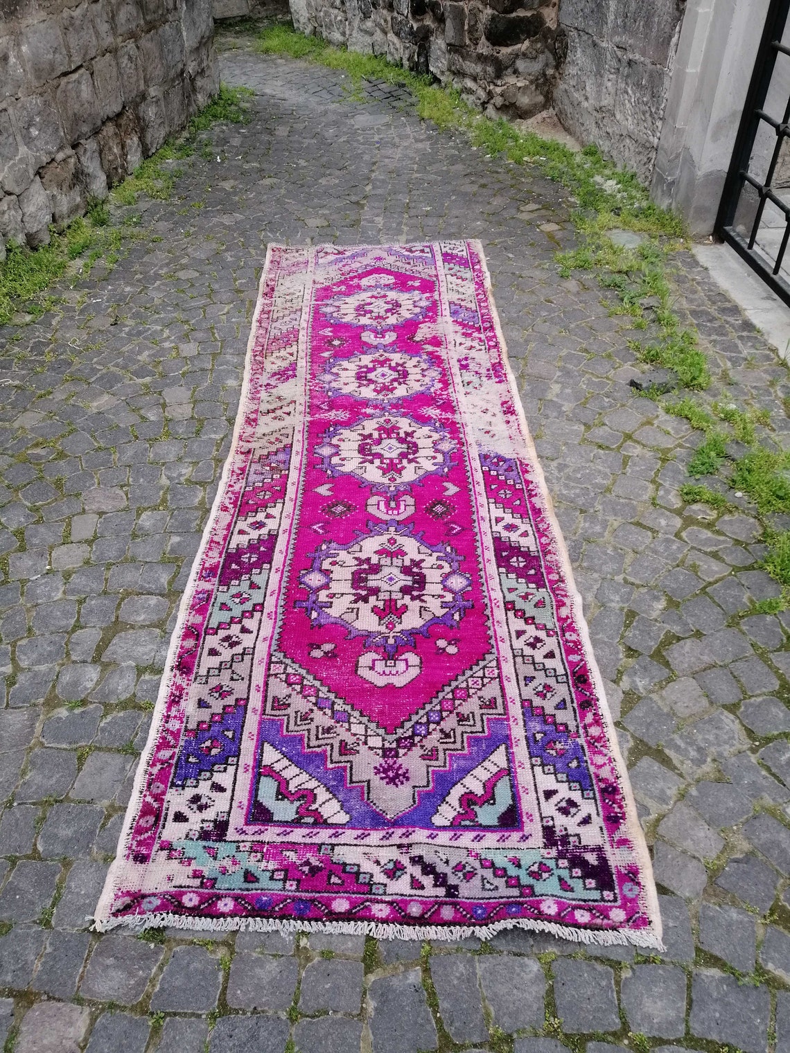 Purple Rug Runner Rug Vintage Runner Rug Pastel Rug Etsy
