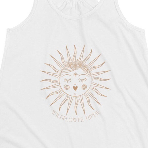 Wildflower Hippie Black Flowy Racerback Tank (Bella + Canvas) Soft and Comfortable Sun Moon Stars Wildflowers Free Spirit Summer Vibes