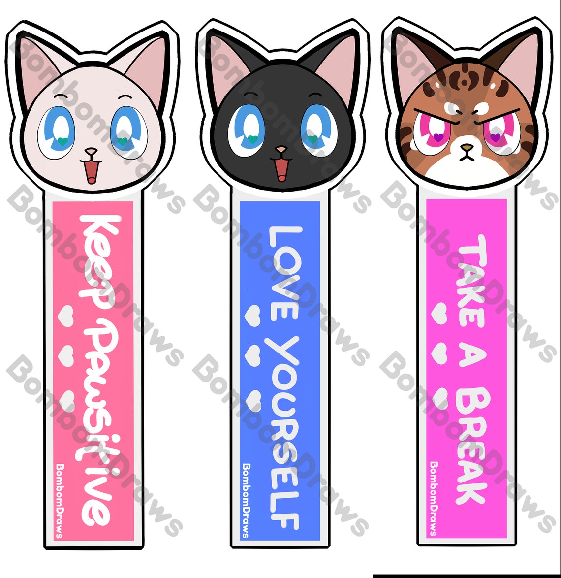 Printable Kitty Cat Bookmarks Pets Downloadable Chibi Cute Etsy
