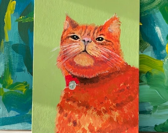 Orange Cat, Original Ginger Cat Painting, Oil on Canvas, Canvas Board, Handmade Cat Painting, Cat Gift