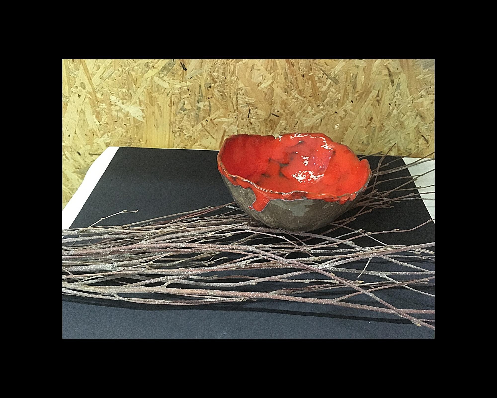 Coupelle en Céramique Marron/Beige et Rouge