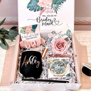 Bridesmaid Proposal Gift Box, Tropical Bridesmaid Gift, Bridesmaid Box Set, Hawaiian Theme Wedding, Green Palm Leaves Beach Wedding Gift Box