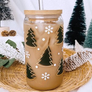 Lata de vidrio que cambia de color, vaso de café helado navideño, taza de café navideña, lata de vidrio navideña, lata de vidrio festiva, regalo de Navidad