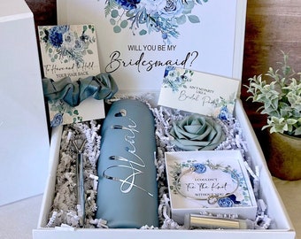 Bridesmaid Proposal Gift Box Set | Personalized Dusty Blue Bridesmaid Gift  box | Slate Blue Bridal Shower Gifts 