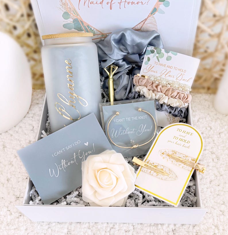 Bridesmaid Proposal Gift Box Personalized Bridesmaid Jewelry Box Will You Be my Maid of Honor Gifts Glass Can Cup Tumbler Bridesmaid Box Set bild 5