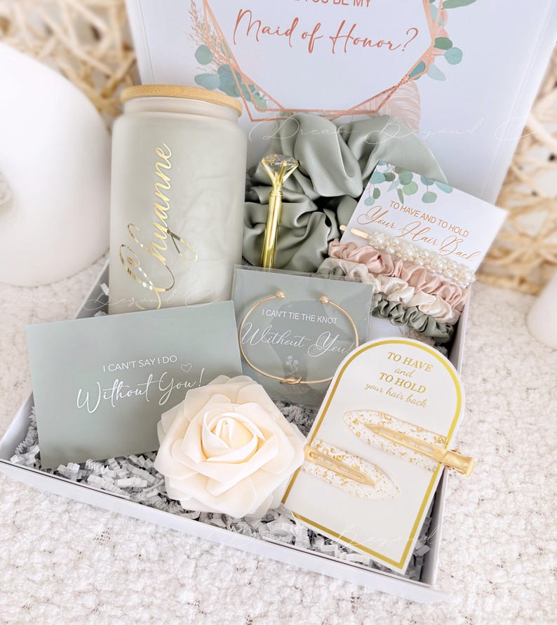 Bridesmaid Proposal Gift Box Personalized Bridesmaid Jewelry Box Will You Be my Maid of Honor Gifts Glass Can Cup Tumbler Bridesmaid Box Set bild 4