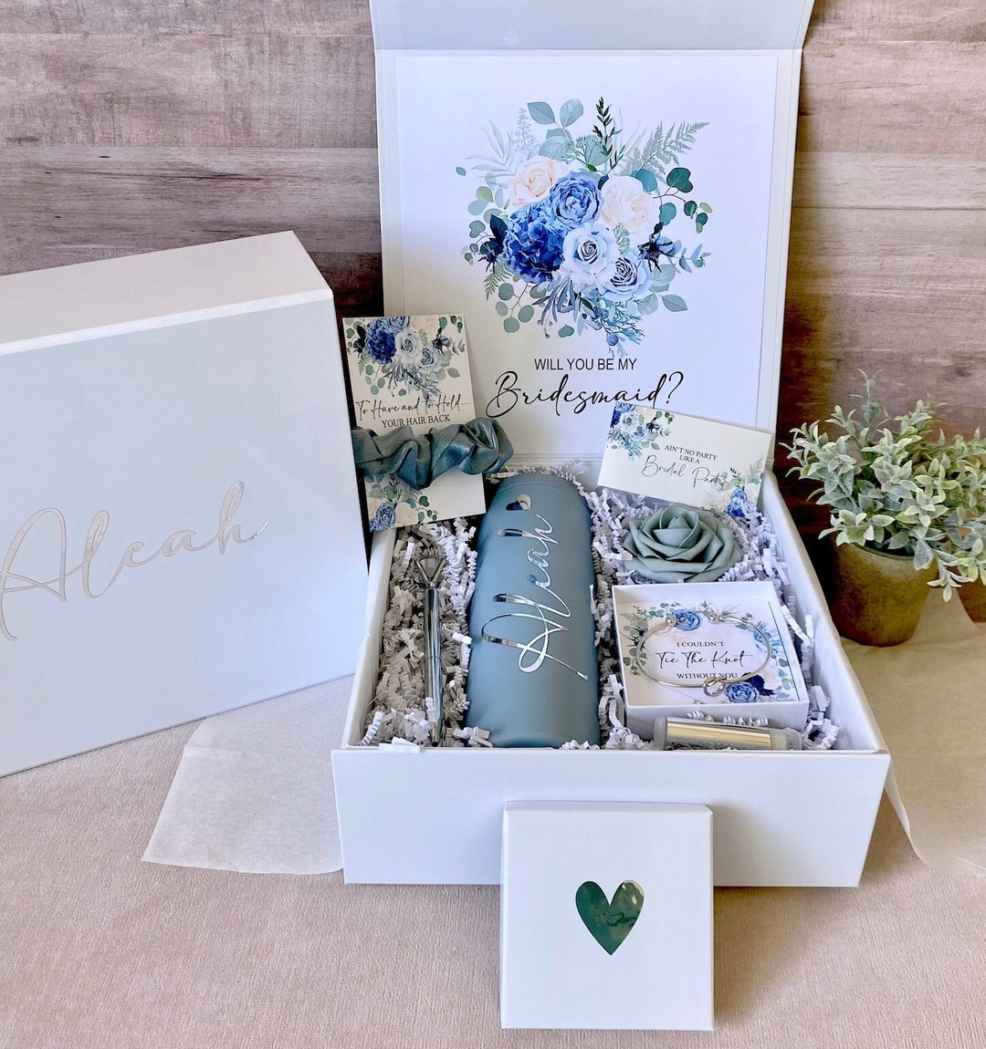 Blue Gift Boxes, Gift Box with Lid, Bridesmaid Proposal Box, Cupcake Boxes,  Groomsmen Proposal Box, Godmother Proposal Gift Box, Birthday Gift