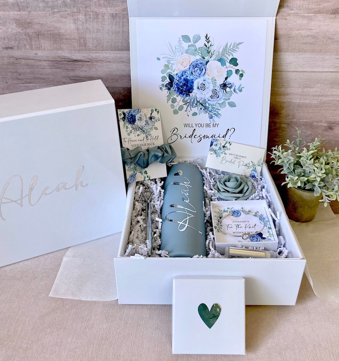 Bridesmaid Proposal Gift Box Set Personalized Dusty Blue