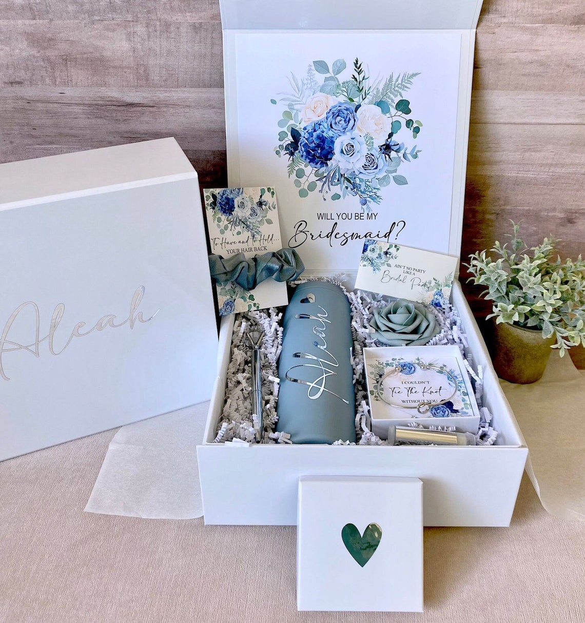 Bridesmaid Proposal Gift Box Set  Personalized Dusty Blue image 1