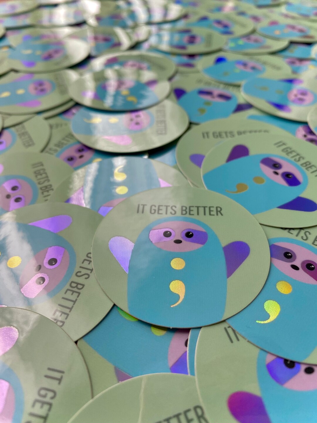 Awful Sloth Holographic Semicolon "it Gets Better" Vinyl Sticker - Etsy