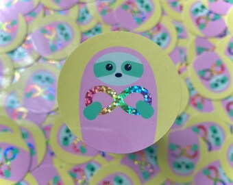 Awful Sloth Holographic Rainbow Infinity Vinyl Sticker- Autism Acceptance