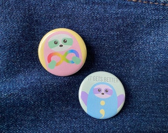 Slothie Pins- Rainbow Infinity Symbol, Semicolon- Autism Acceptance, Suicide Awareness- Awful Sloth