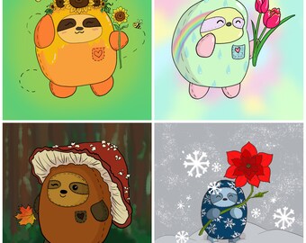 Awful Sloth Seasons Four Pack Stickers