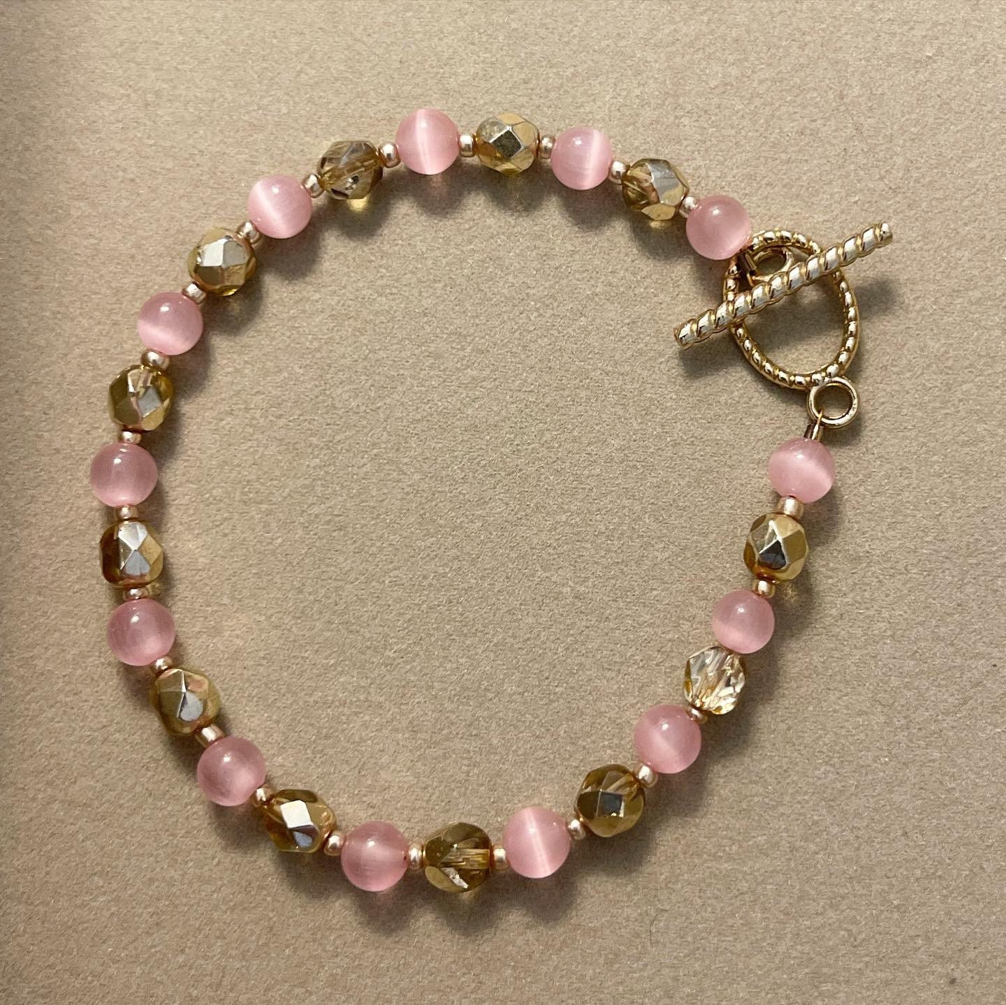 Pink and Gold Beaded Bracelet Etsy UK