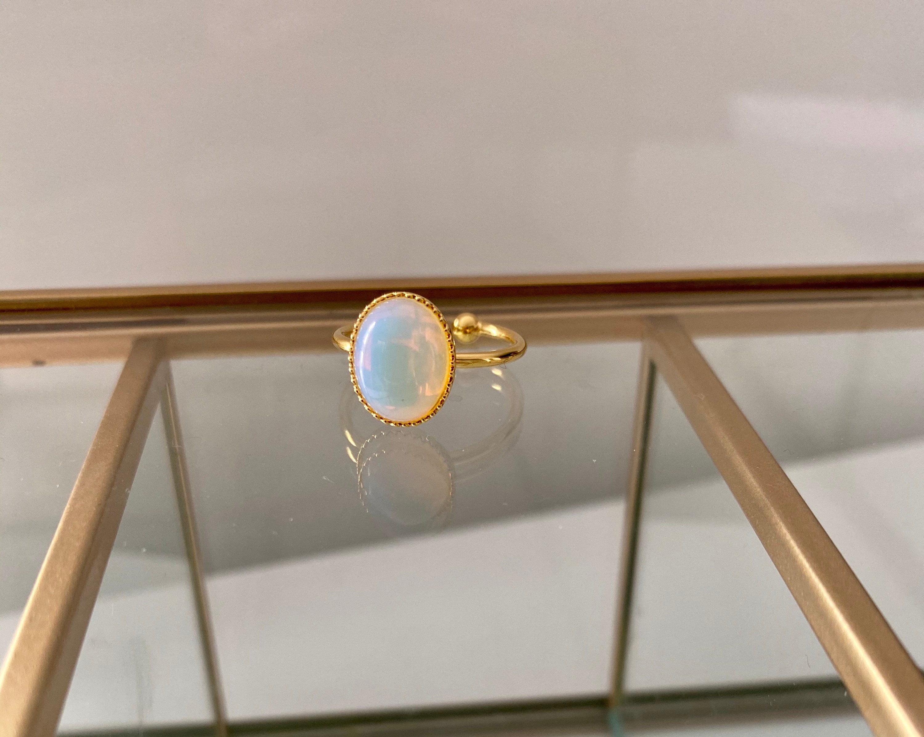 Verstellbarer goldener Ring mit Feingold mit grünem Aventurine | Etsy