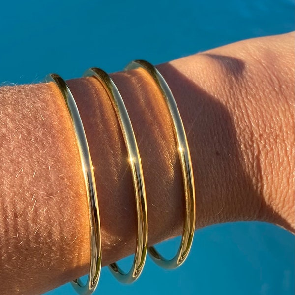 Jonc en acier inoxydable, Bracelets joncs en acier inoxydable dorés vendus à l'unité ou en lot, épaisseur 3 mm, diamètre 60 mm