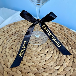 Personalized Wine Glass Ribbon: Wedding Table Decor, Hen Party Favor