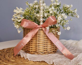Flower Girl Basket | Personalised Bow | Flower Girl Petal Basket | Gift | Wedding | Custom Name Ribbon Bow | Bride | Groom | Will You Be My