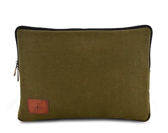 Olive Drab Orange Accents 14” 13” Laptop Messenger Carrying Base Quilted Lining Army Green Notebook Sleeve Perfect for MacBook Air Surface Laptops